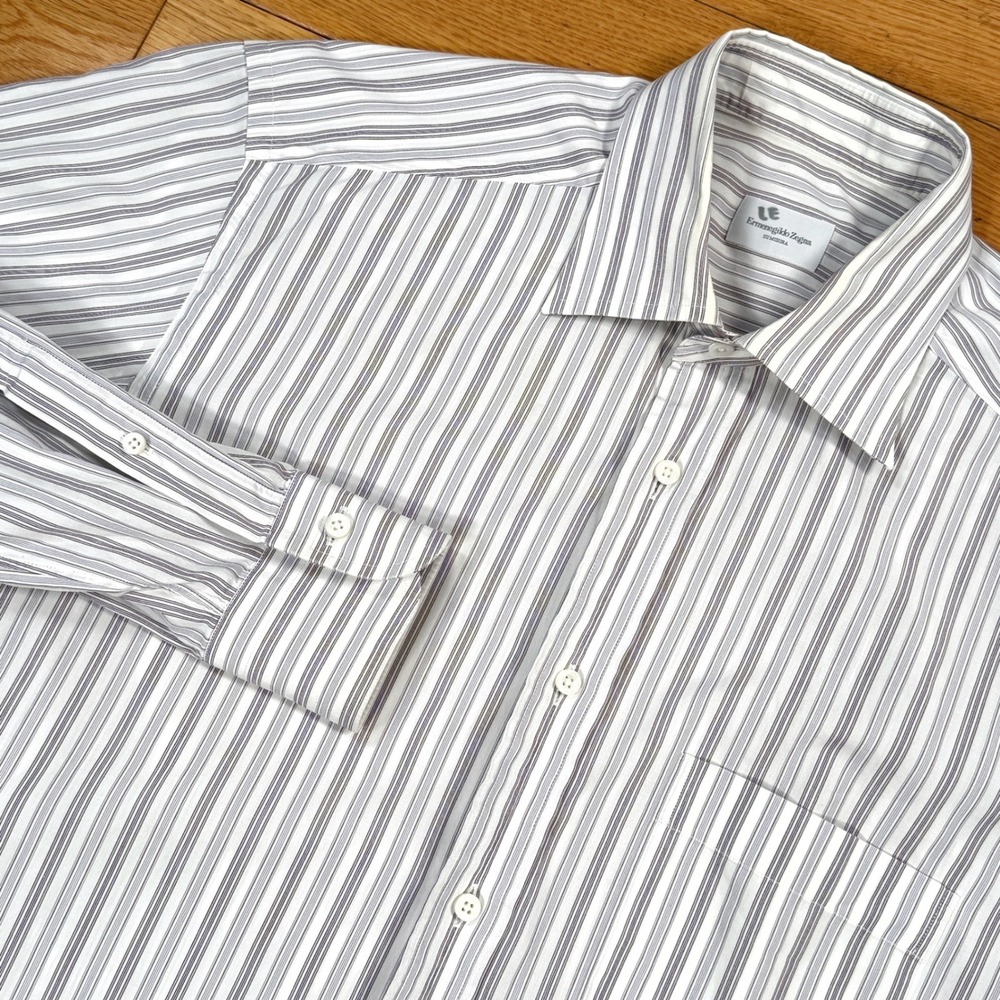 Ermenegildo Zegna Su Misura Comfort Fit Men's Striped Dress Shirt‎ Purple Stripe